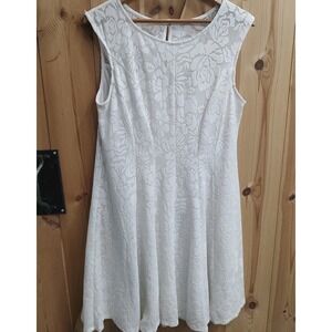 Studio One Sz 14 Womens Dress White Lace STRETCH Overlay Sleeveless Midi Layered
